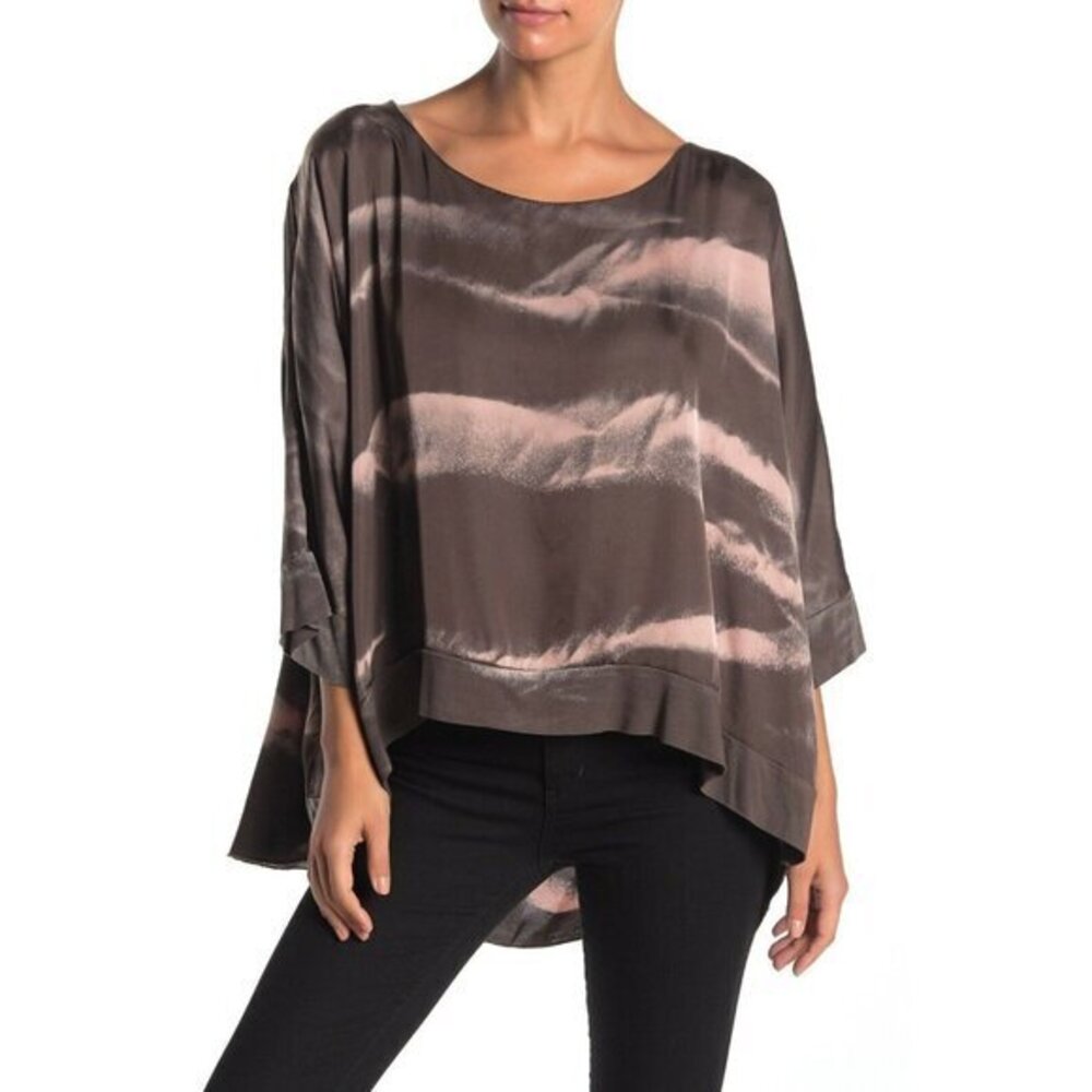 Lola Made in Italy Top Draped  Brown Poncho Style Printed Blouse Top SZ M New